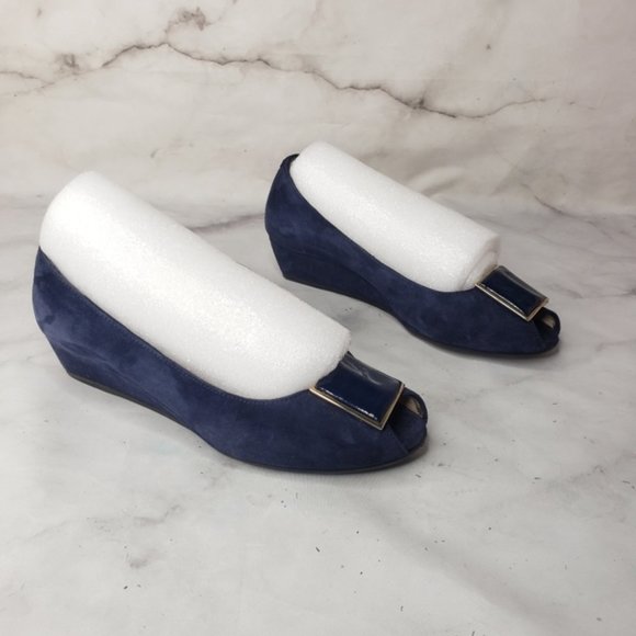 Pas de rouge blue suede wedges shoes - Picture 1 of 7